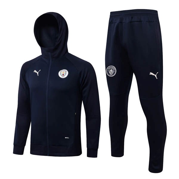 Hoodies Komplett Set Manchester City 2022-2023 Blau Oscuro